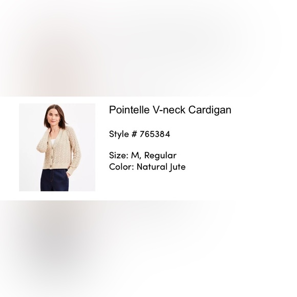 LOFT Natural Jute Pointelle V-Neck Cardigan- 100% Cotton - Picture 2 of 6